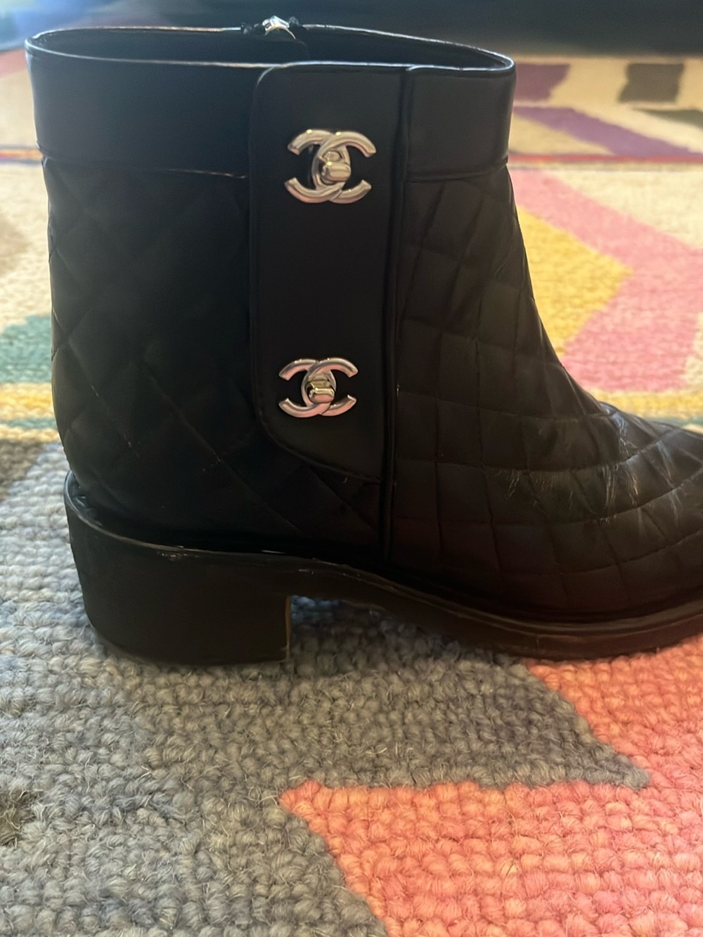 CHANEL Black Quilted Ankle Boots - Picture 6 of 11